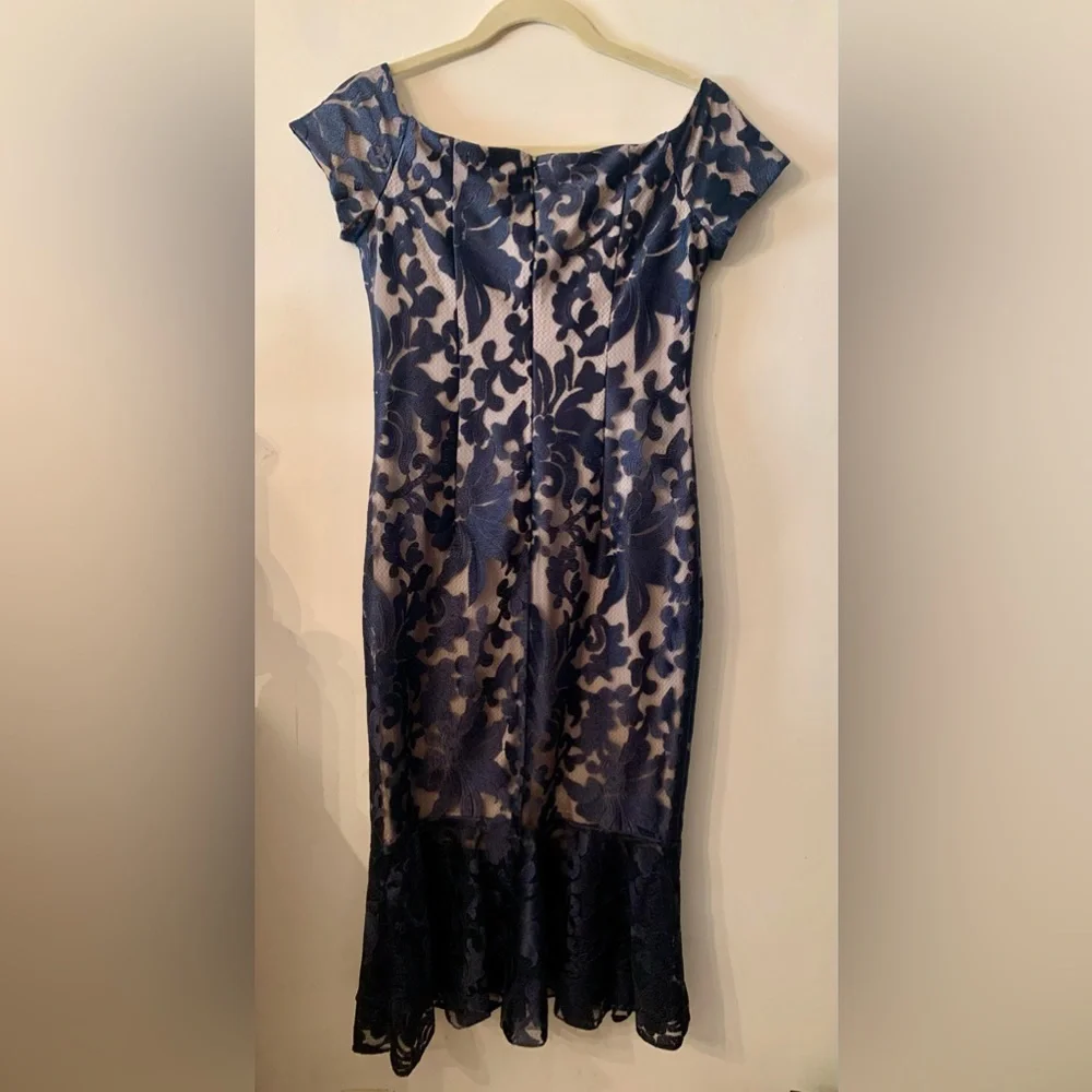 Navy Blue and Beige Lace Dress - Picture 2 of 5